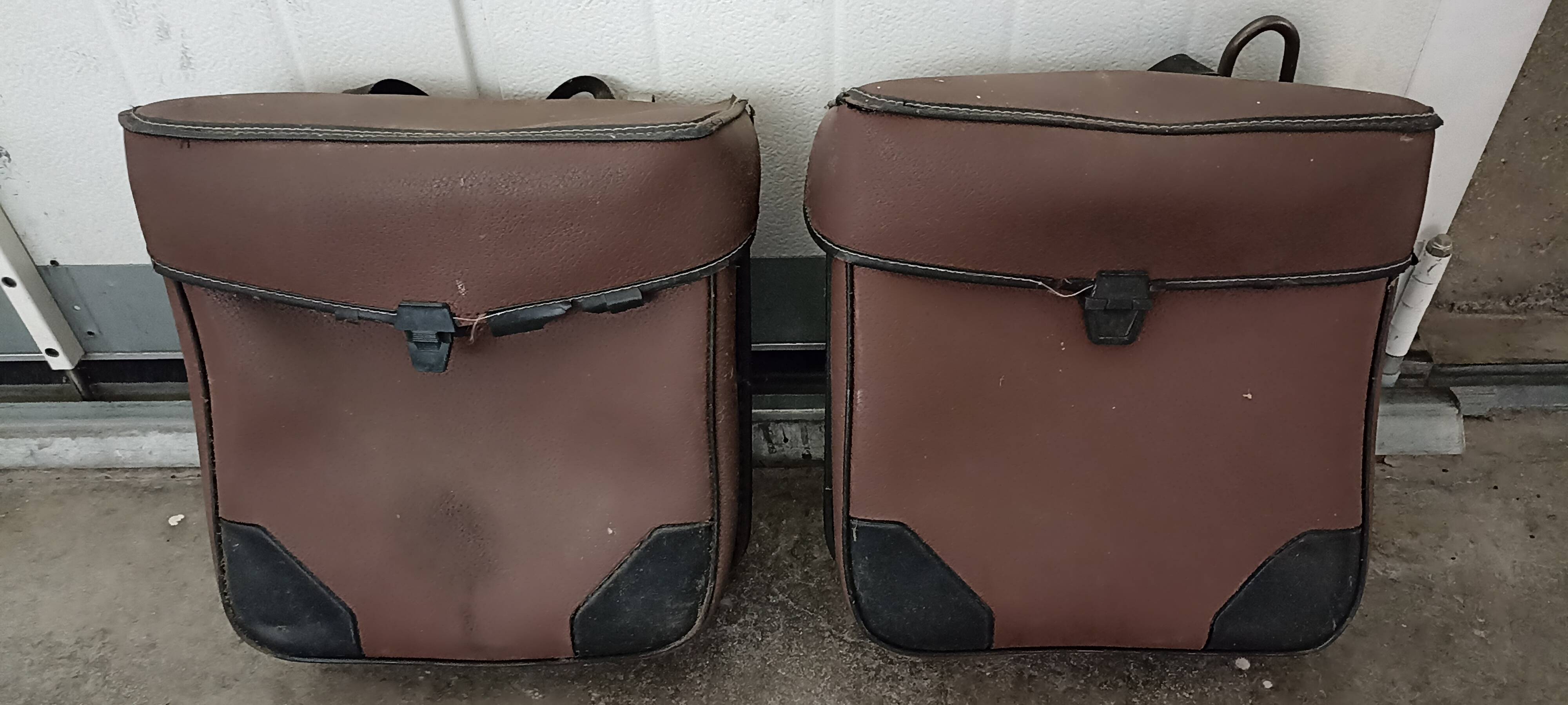 Pair of brown vinyl two-wheel saddlebags