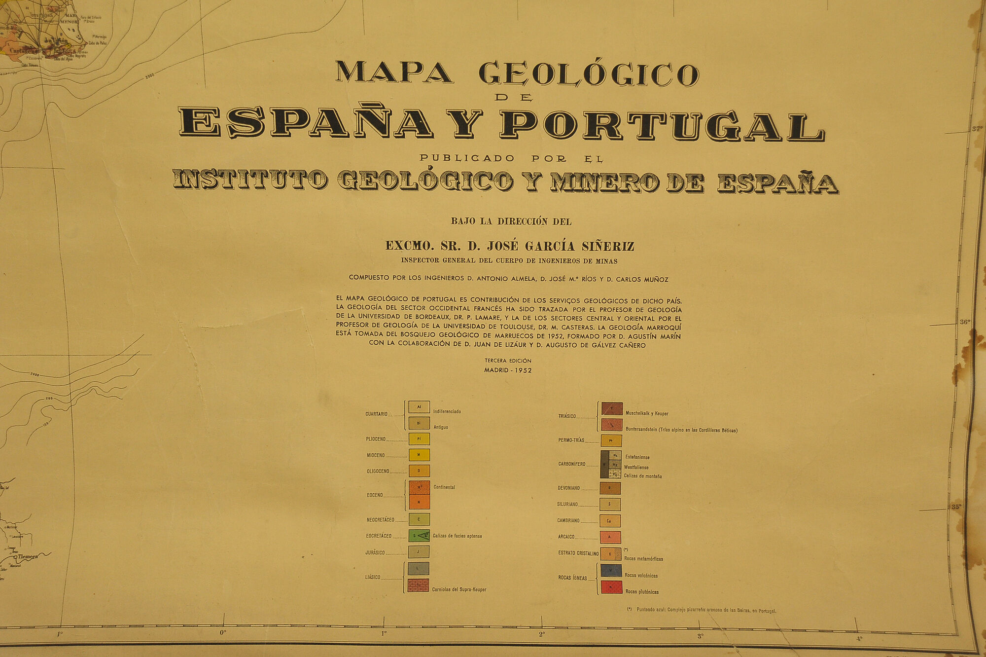 Ancienne carte géologique Espagne et Portugal