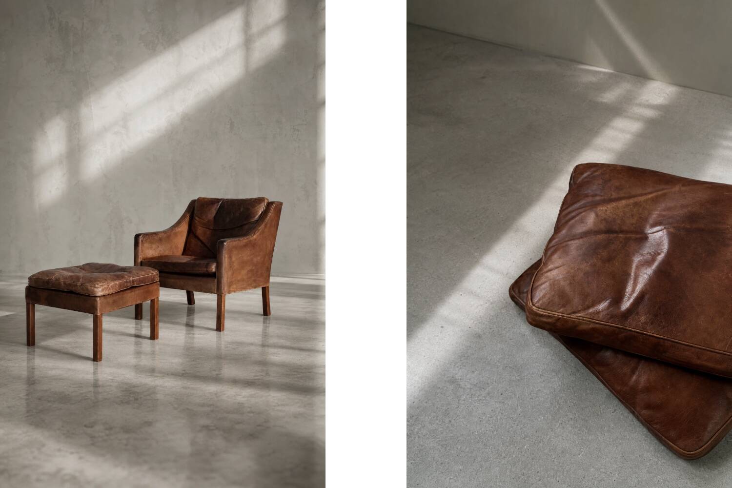 Vintage Mid-Century Danish Modern Lounge Leather Chair & Ottoman Model 2207