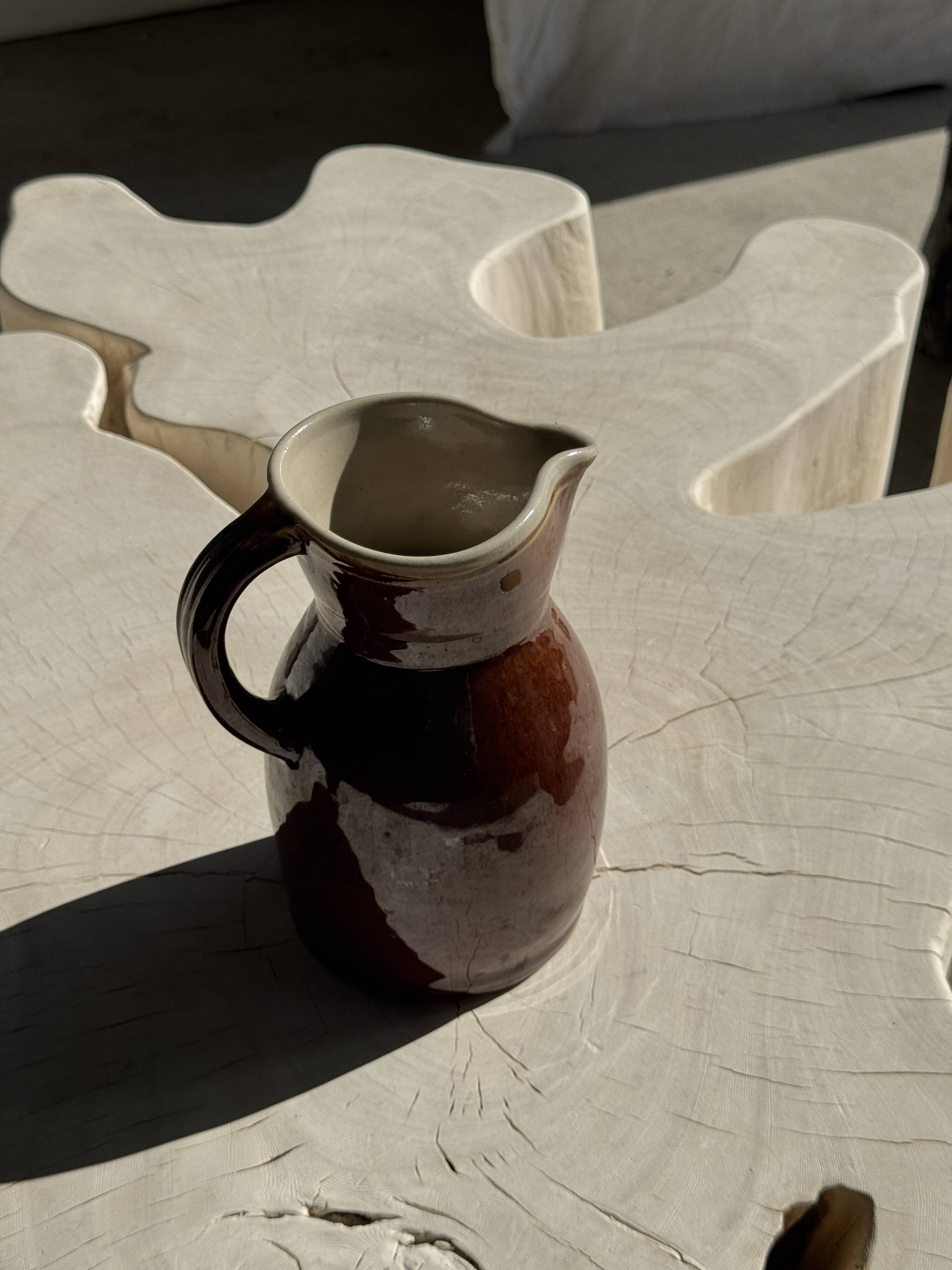 Large brown glazed stoneware jug Grès du Berry Made in France H19