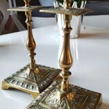 Paire de bougeoirs flambeaux antiques, style rocaille/baroque, XIXème