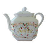Rectangular teapot in Paris porcelain captioned "Friendship"