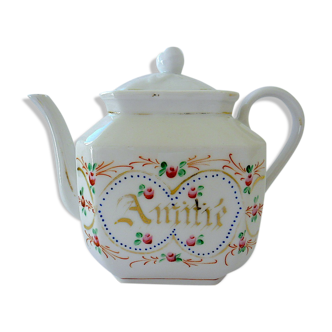 Rectangular teapot in Paris porcelain captioned "Friendship"