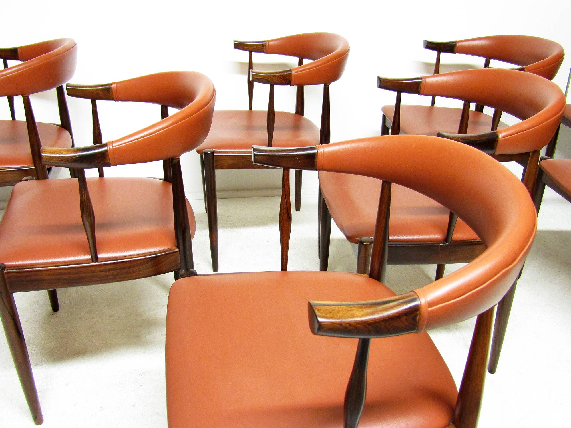 Eight Danish Cow Horn "Model 12" Chairs in Rosewood by Johannes Andersen