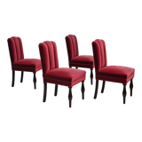 Set of 4 dinning chairs, oak wood, cherry-red velour, 1950s, danish design