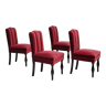 Ensemble de 4 chaises de salle à manger, bois de chêne, velours rouge cerise, années 1950, design danois