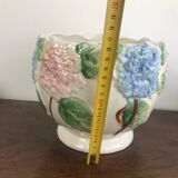 Vintage slip pot with hydrangea pattern