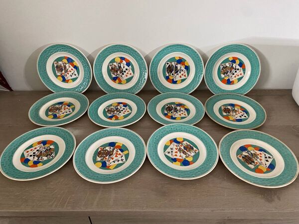 Assiettes en faïence cartes à jouer, 1920
