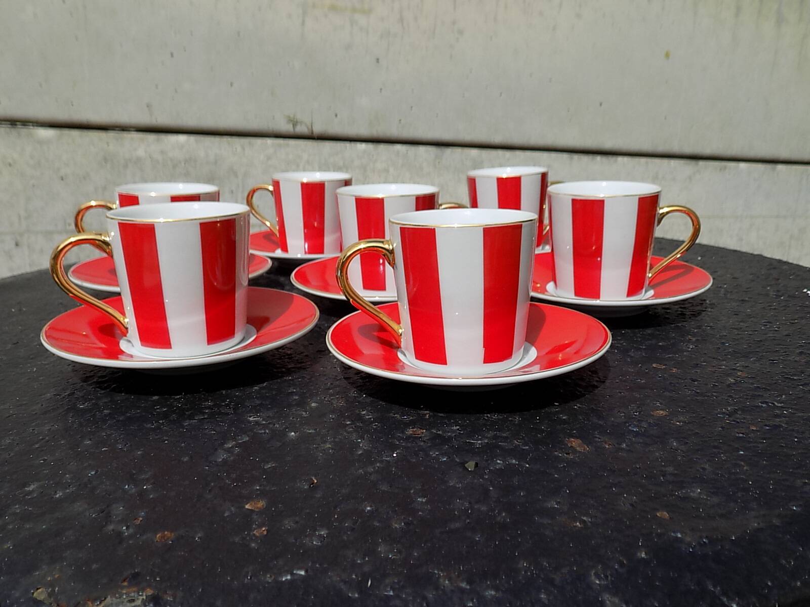 Striped cups and saucers