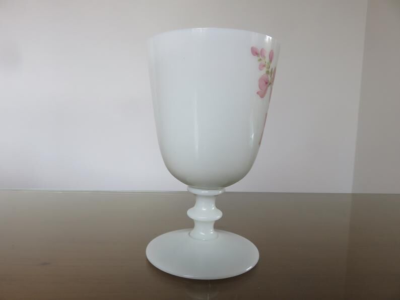 Opaline vase floral pattern, signed, 60s 70s