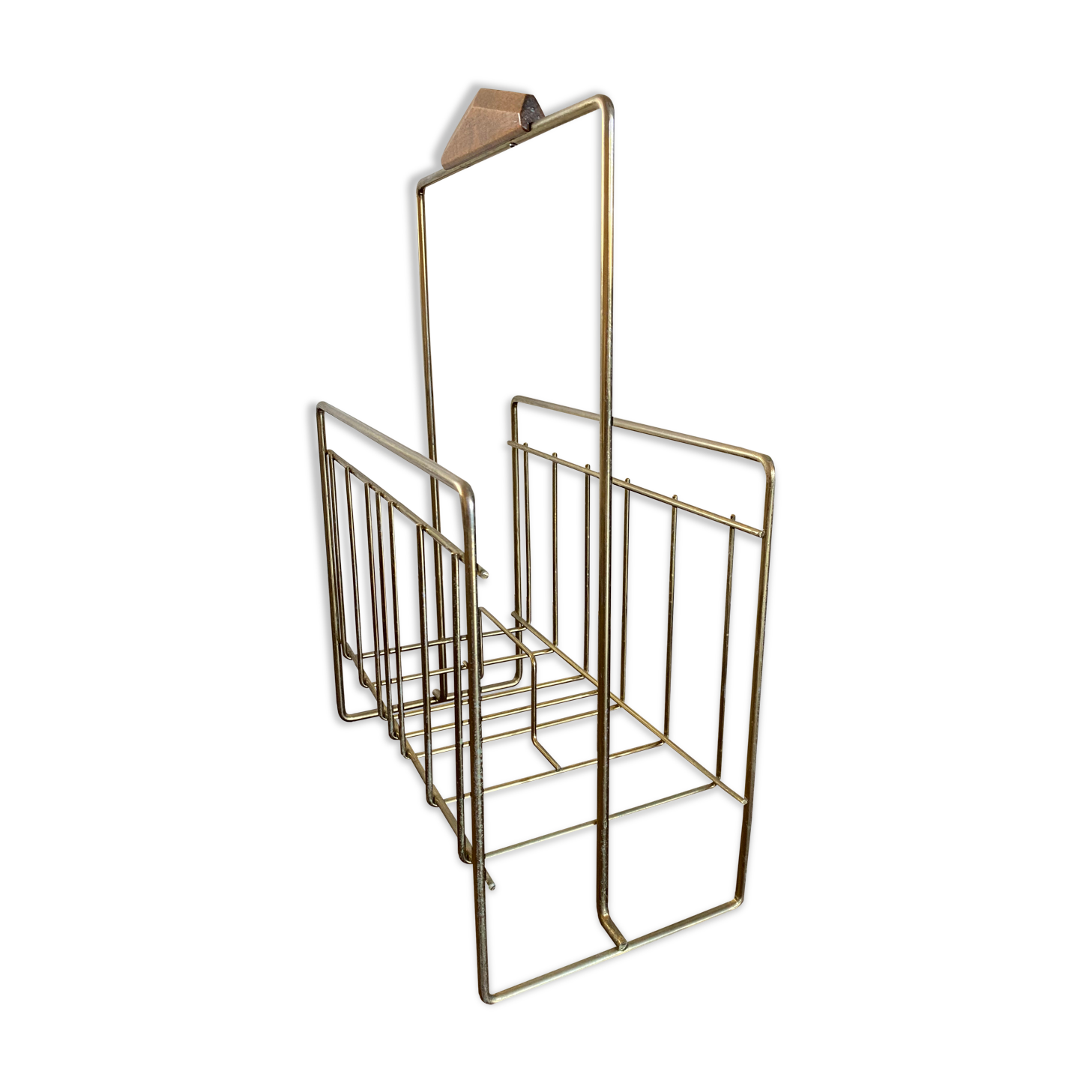 Vintage Magazine Rack in Brass and Wood, 1960s