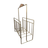 Vintage Magazine Rack in Brass and Wood, 1960s