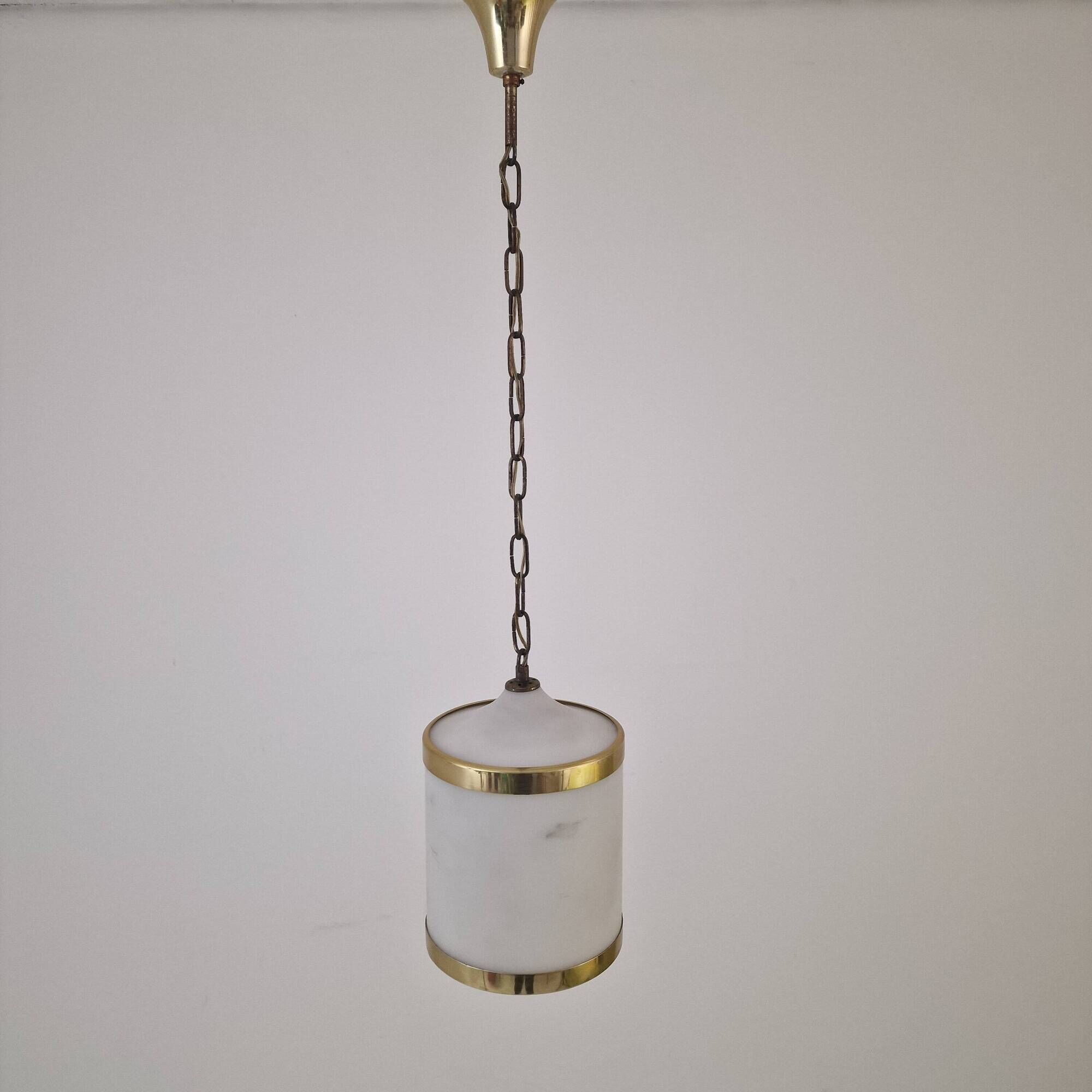 Mid-Century Italian Opaline Glass, Acrylic & Brass Pendant Light – 1960s