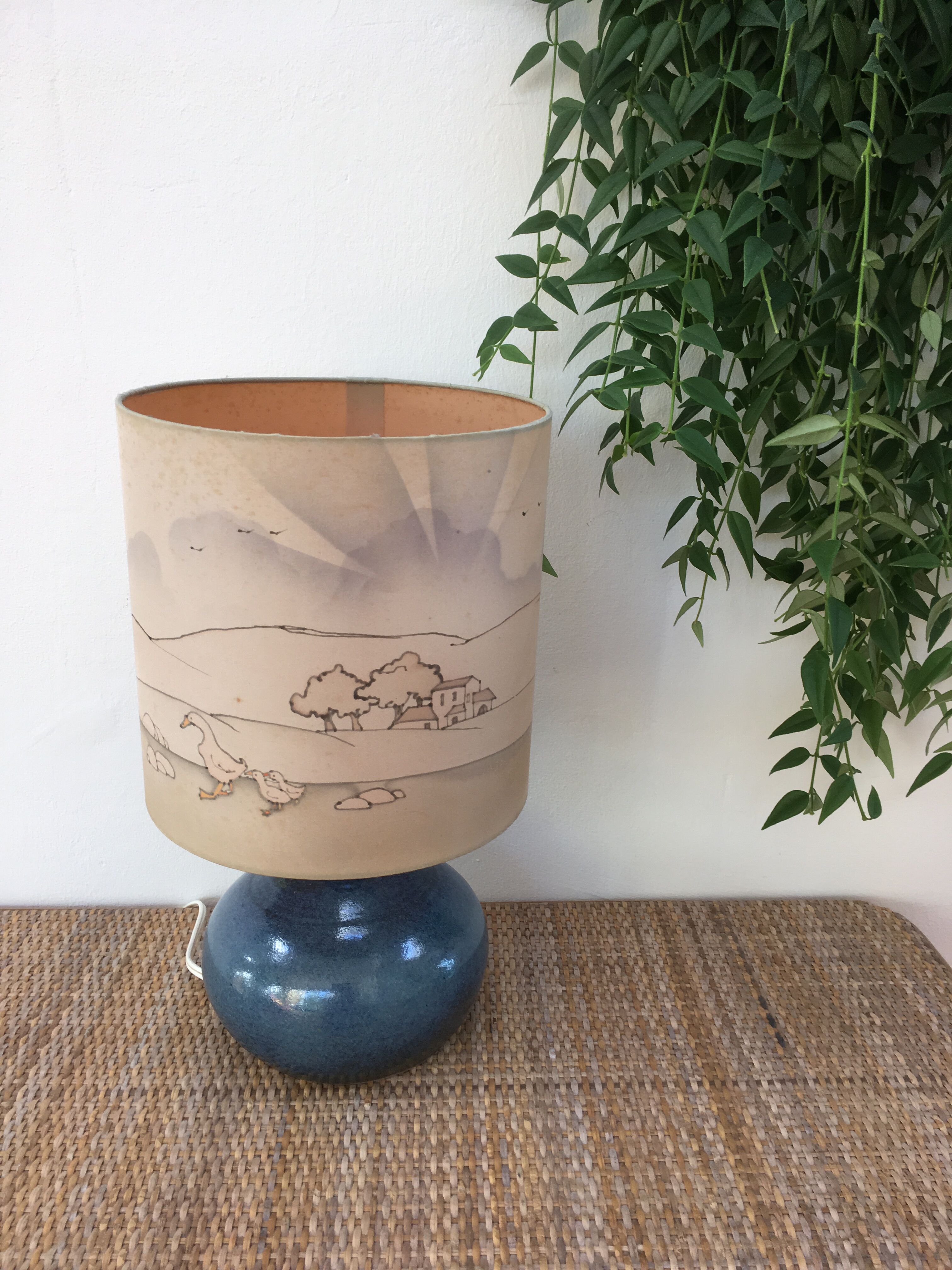 Vintage lamp with blue ceramic foot