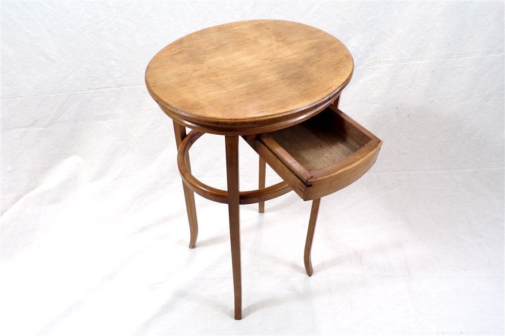 Pedestal table with vintage wooden drawer