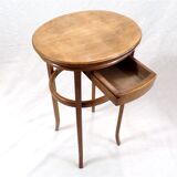 Pedestal table with vintage wooden drawer