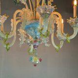 Multi-Colored Murano Glass Venetian Chandelier, Six Light Arms, Circa 1900