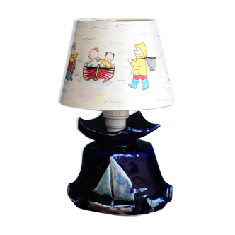 Lampe de chevet pour enfant avec oursons en grès et soie