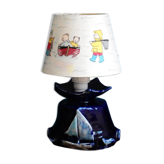 Children's bedside lamp with stoneware and silk teddy bears
