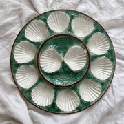 Round oyster or shell dish, vintage earthenware slip