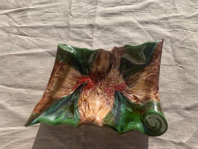 Vintage vallauris style glazed ceramic fruit cup