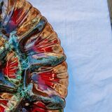 Handmade painted and glazed Barbotina ceramic oyster dish from Vallauris France ann