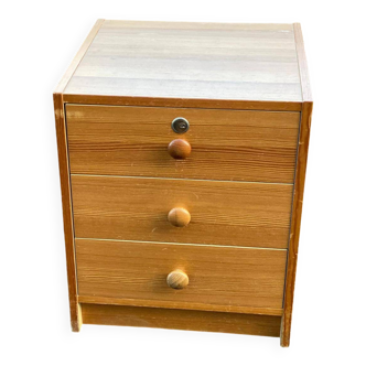 Commode table de chevet en bois massif avec 3 tiroirs