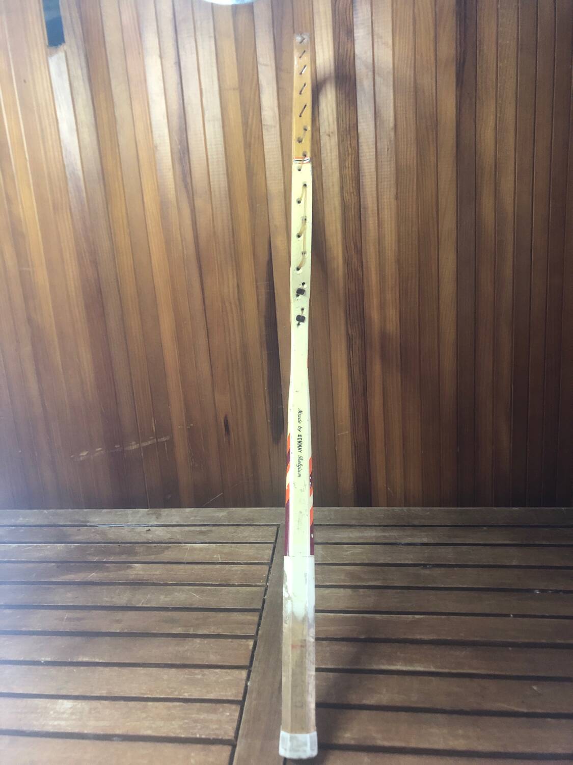 Old la hutte tennis racket wood + cross & protective cover