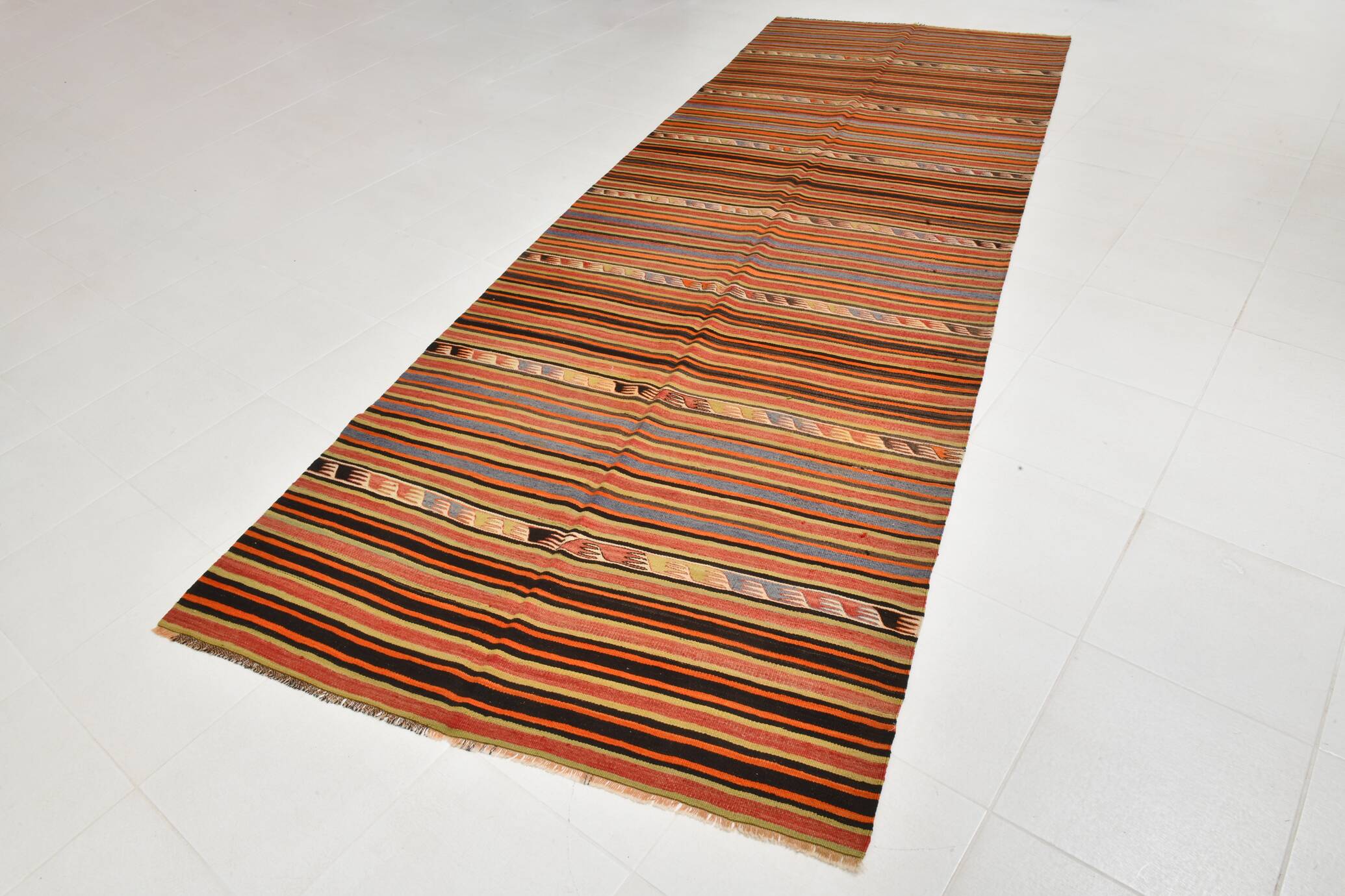 5x14 Kilim Runner Rug, 145x410Cm Pumpkin Orange Runner