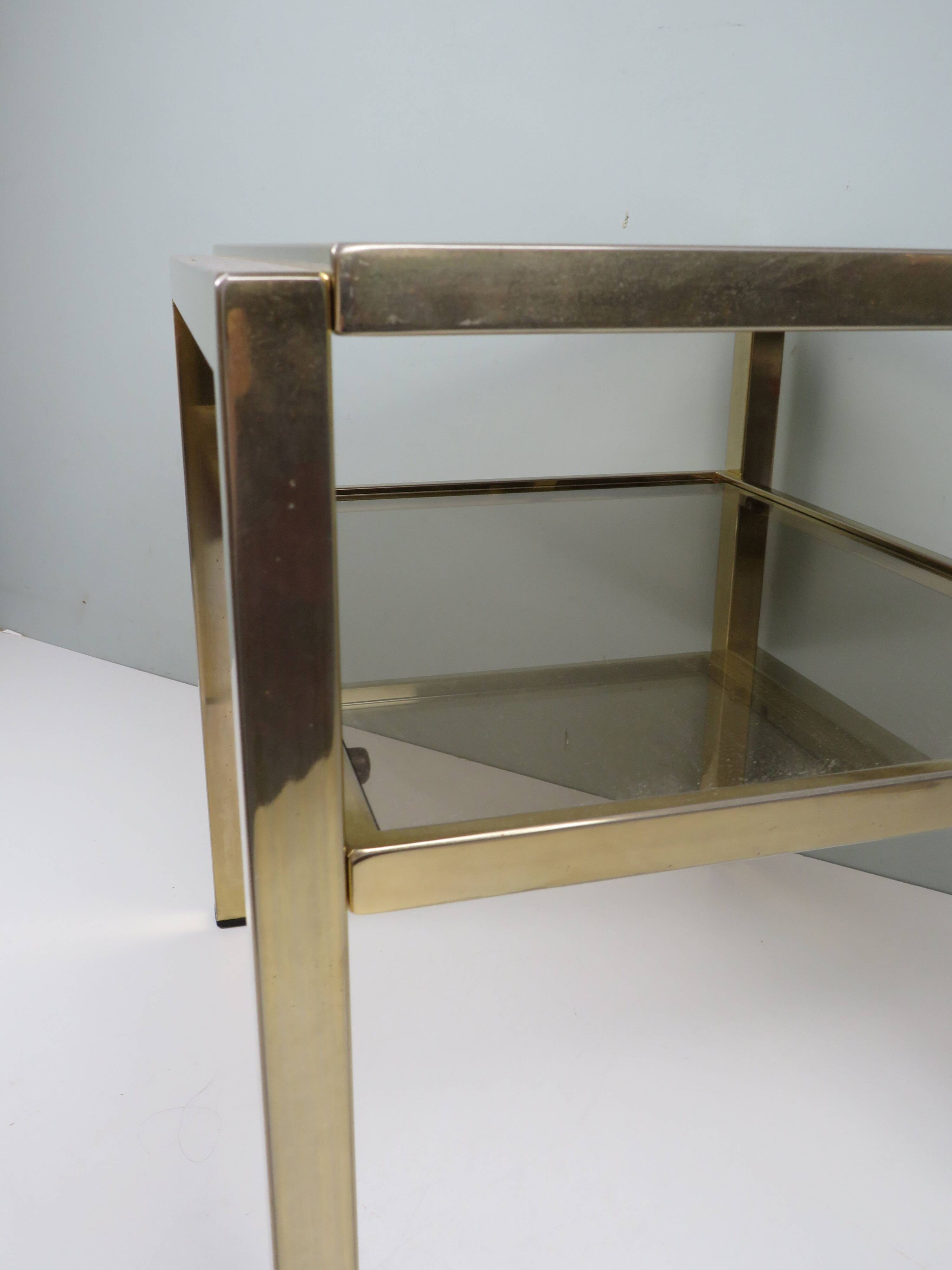 Vintage side table in brass and smoked glass, De Knudt, Belgium, 1970