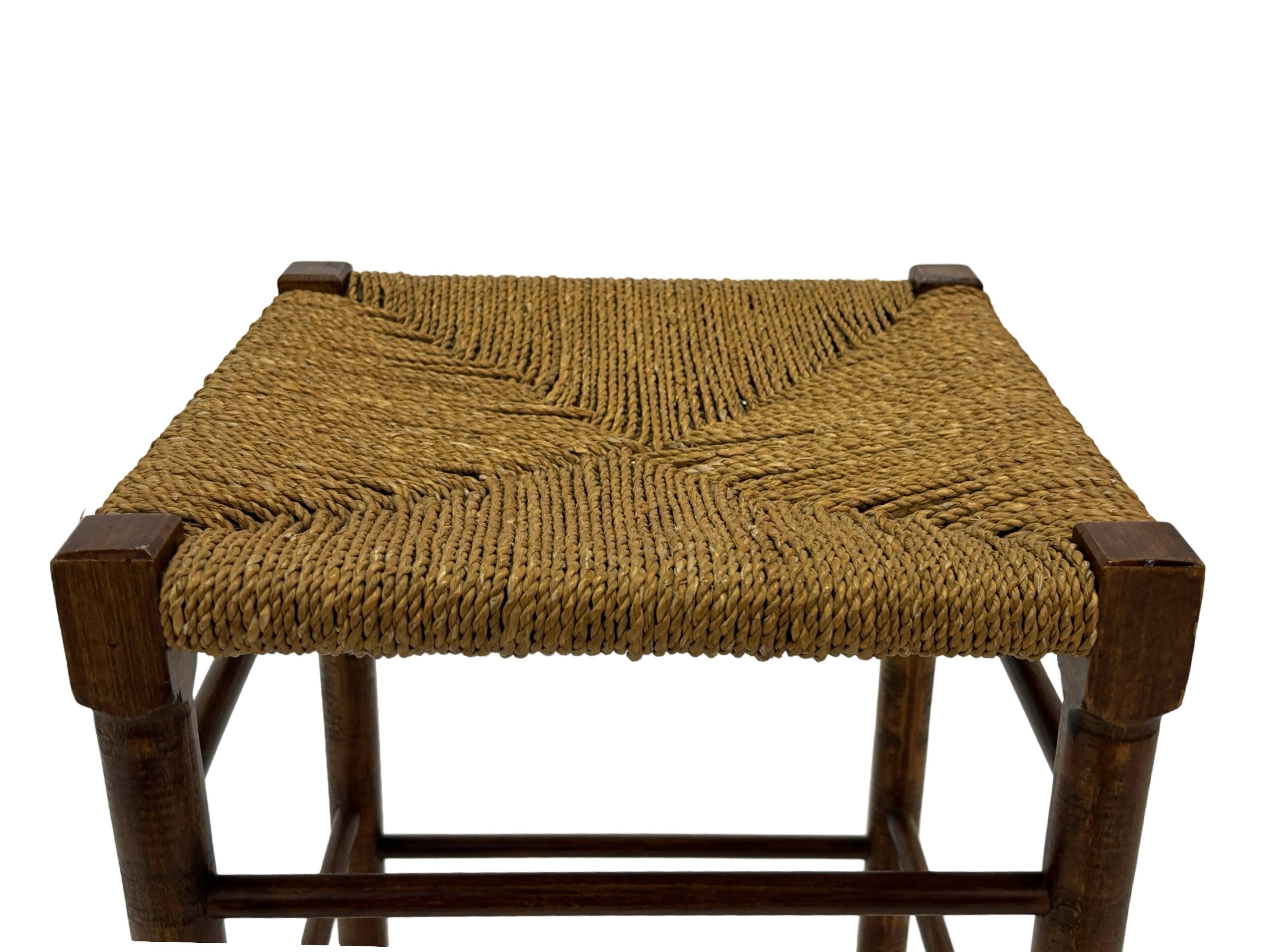 Vintage Wooden Stool With Rope Seat 60s Minimalist