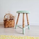 Tabouret tripode bois et assise rayée