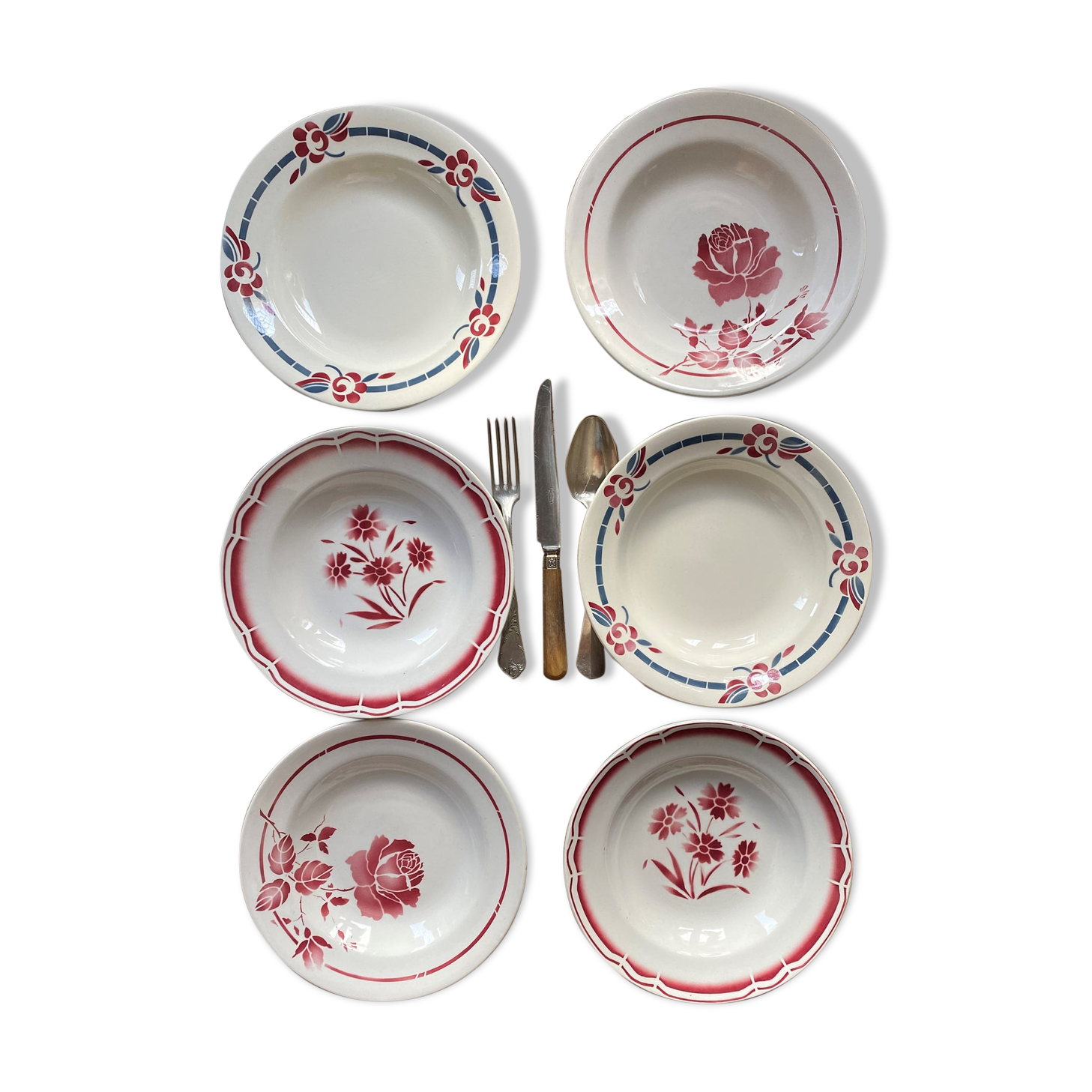 6 mismatched old hollow plates