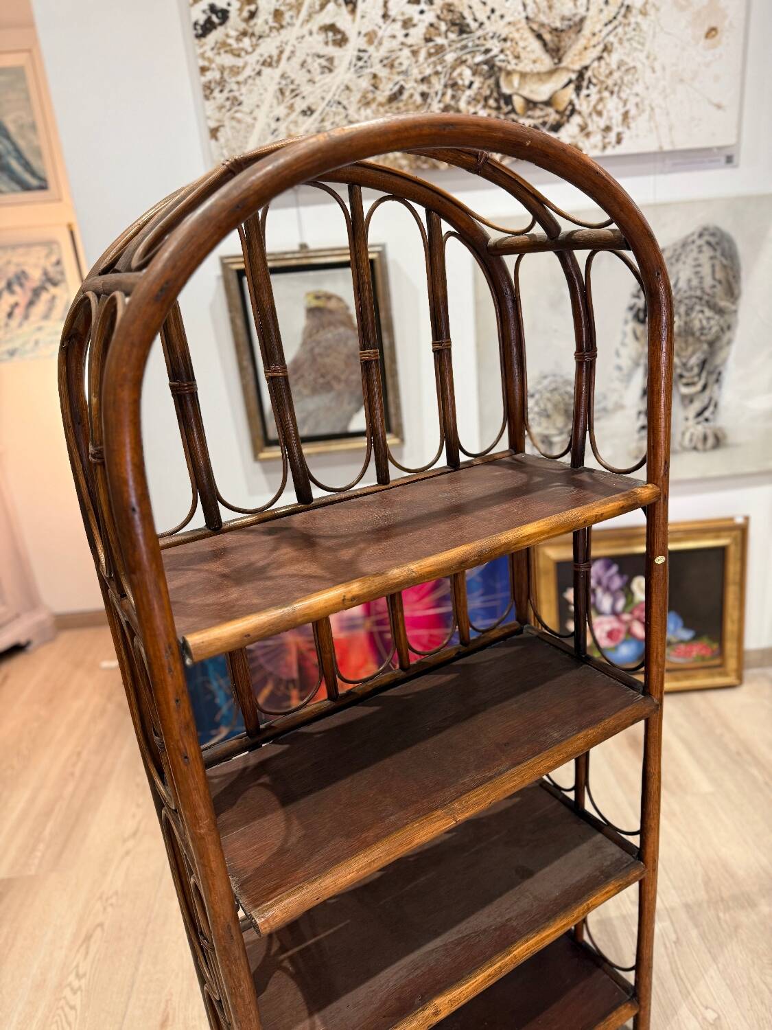 Étagère vintage en rotin - 4 niveaux - Made in Sri Lanka