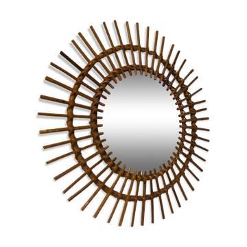 Vintage rattan sun mirror 60s