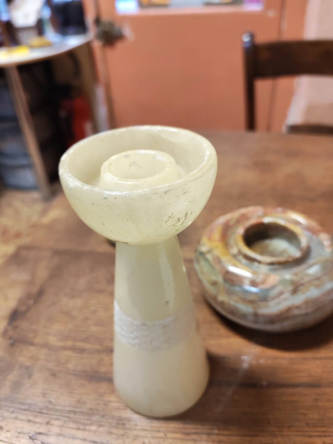 Set of three marble candlesticks