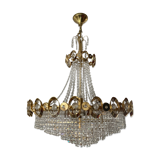 Waterfall chandelier with crystal grapevines and golden aluminum 60s-70s