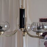 Lustre plafonnier en verre fumé laiton et acier années 50