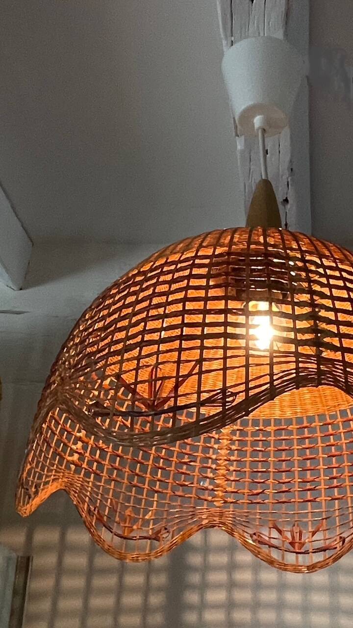 Suspension fleur osier vintage