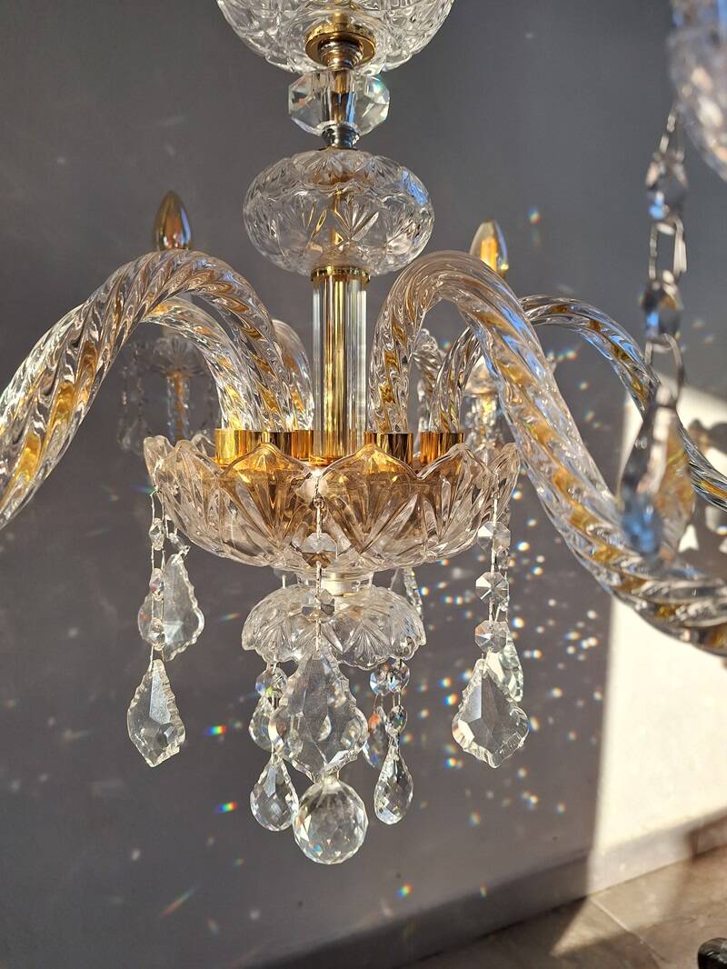 Italian Gold and Crystal 6 Branch Chandelier