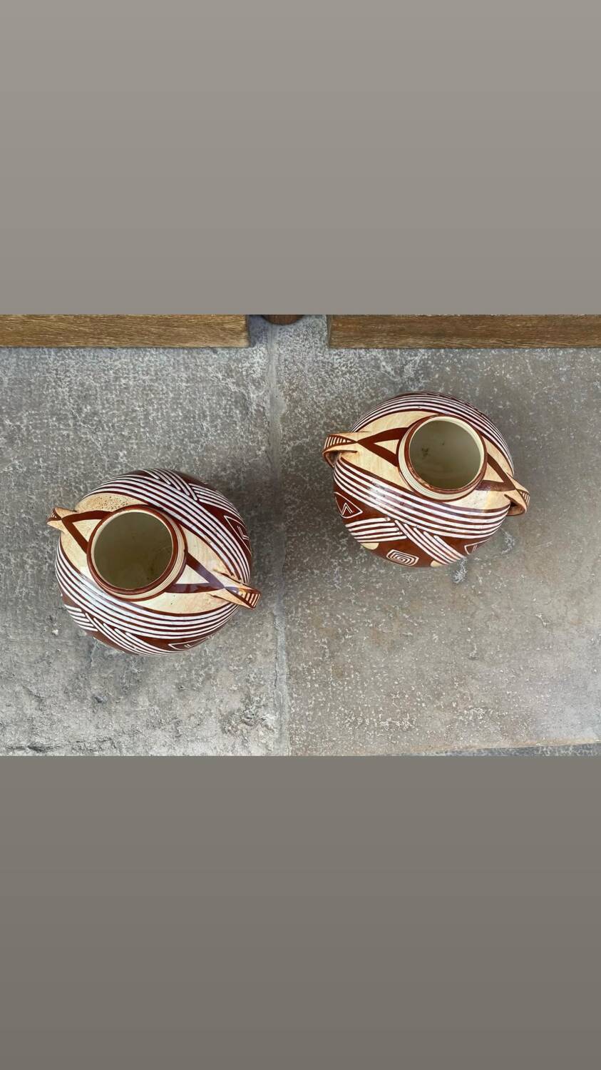 Pair of 2-handled ball vases by Hélène Moisand circa 1950