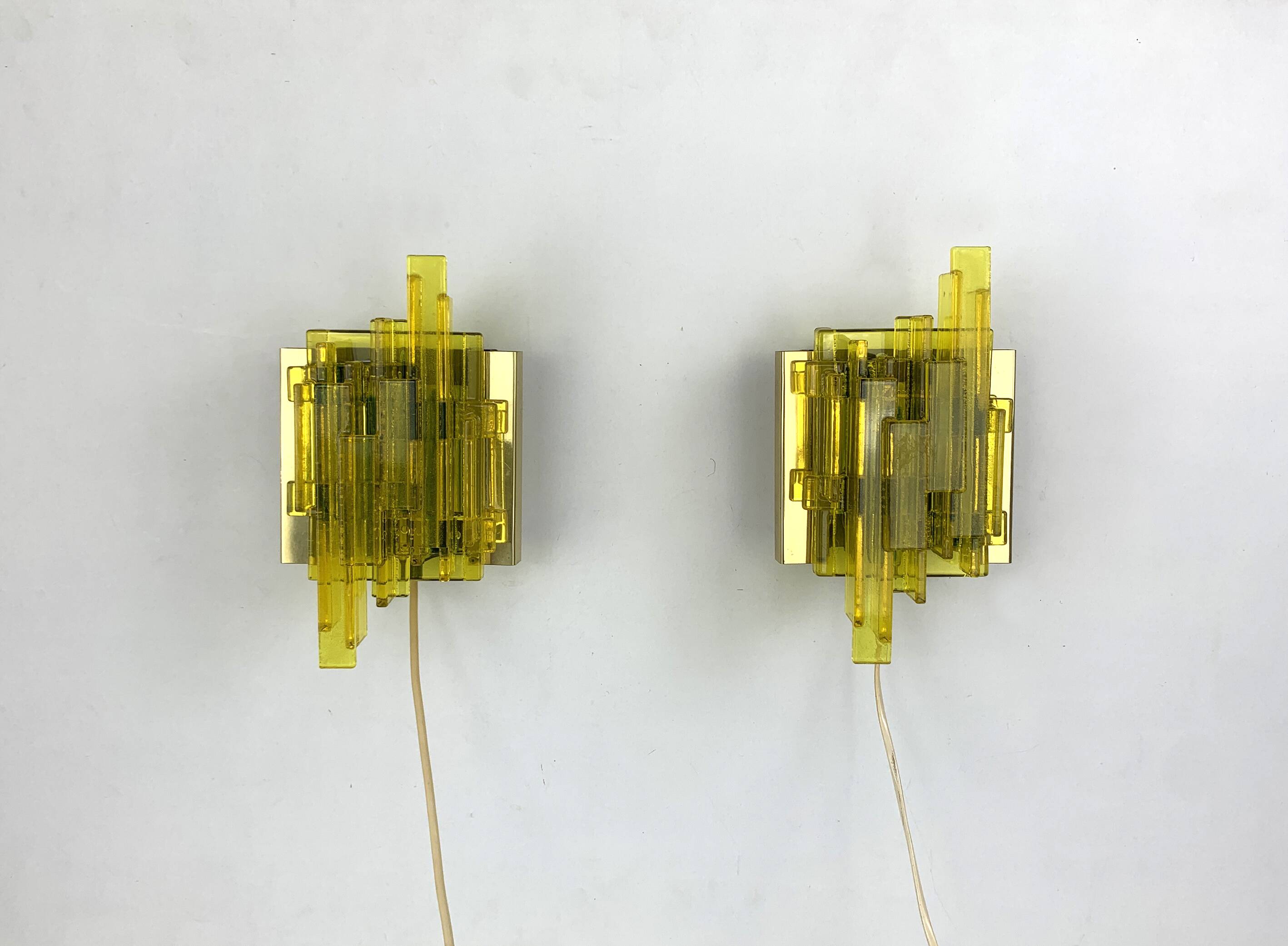 Pair of brutalist wall lights, Claus Bolby for Cebo Industri, Denmark, 1970.