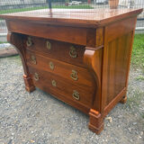 Restoration period walnut chest of drawers with a scroll handle