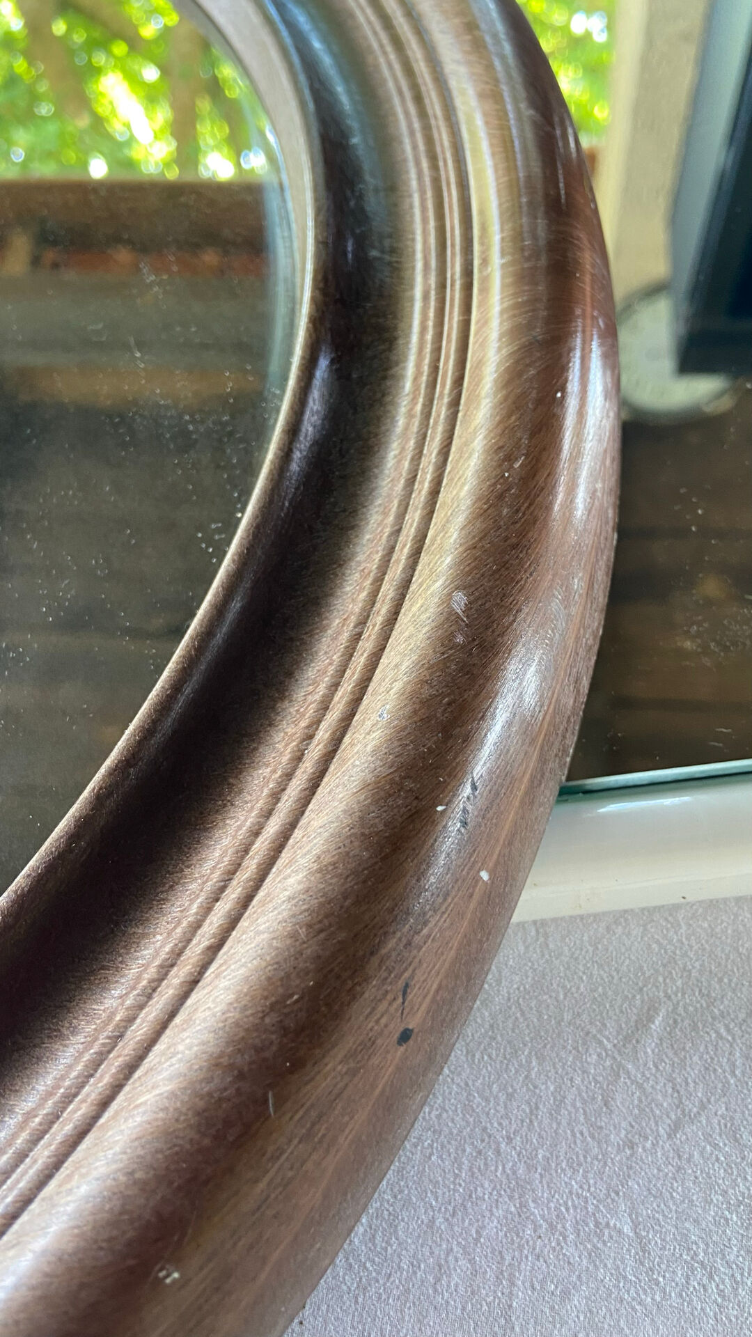 Vintage Round Mirror Wood Effect – Diameter 60 cm – Very Good Condition
