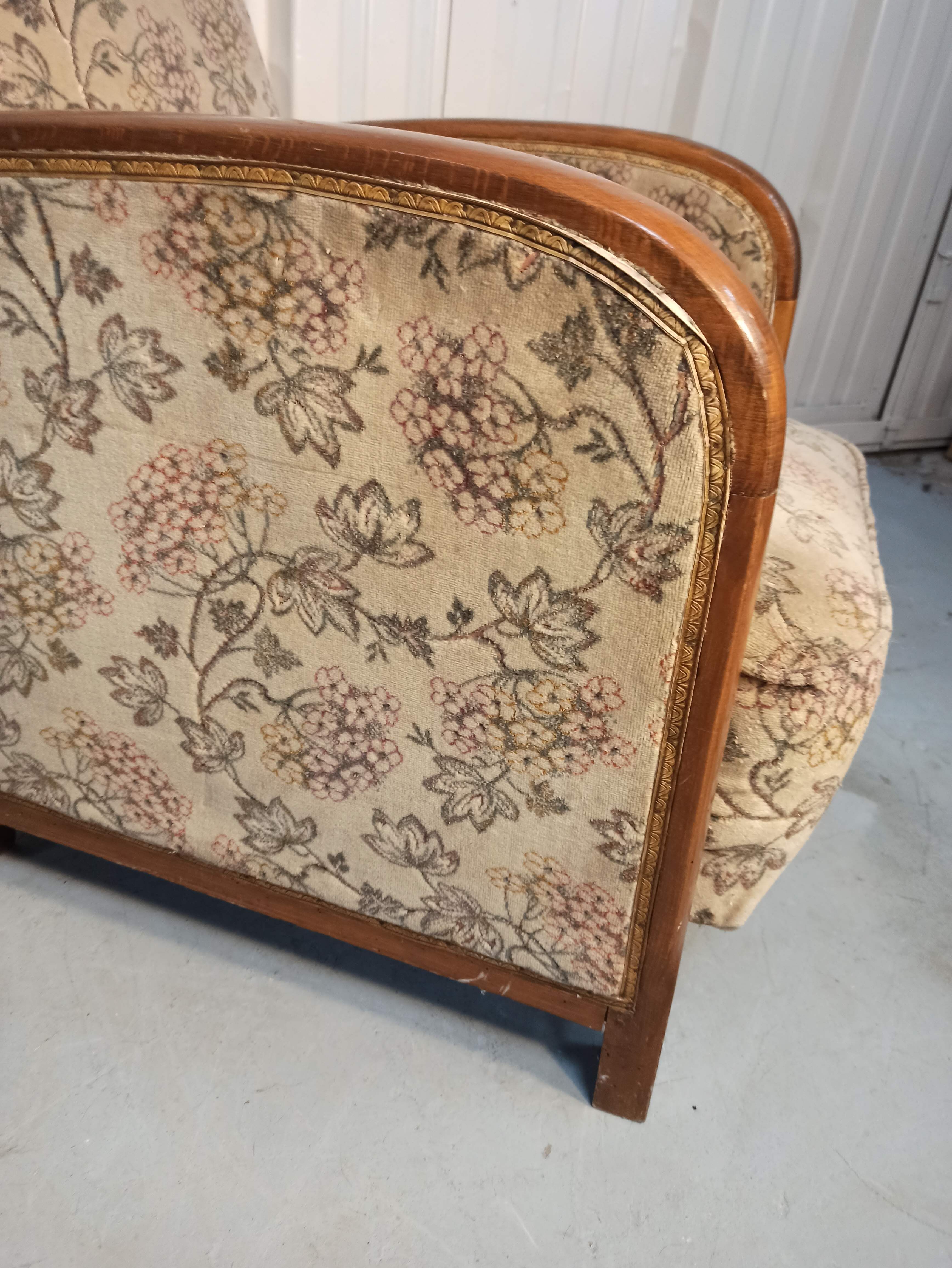 Art Deco armchair with system - original floral velvet fabric