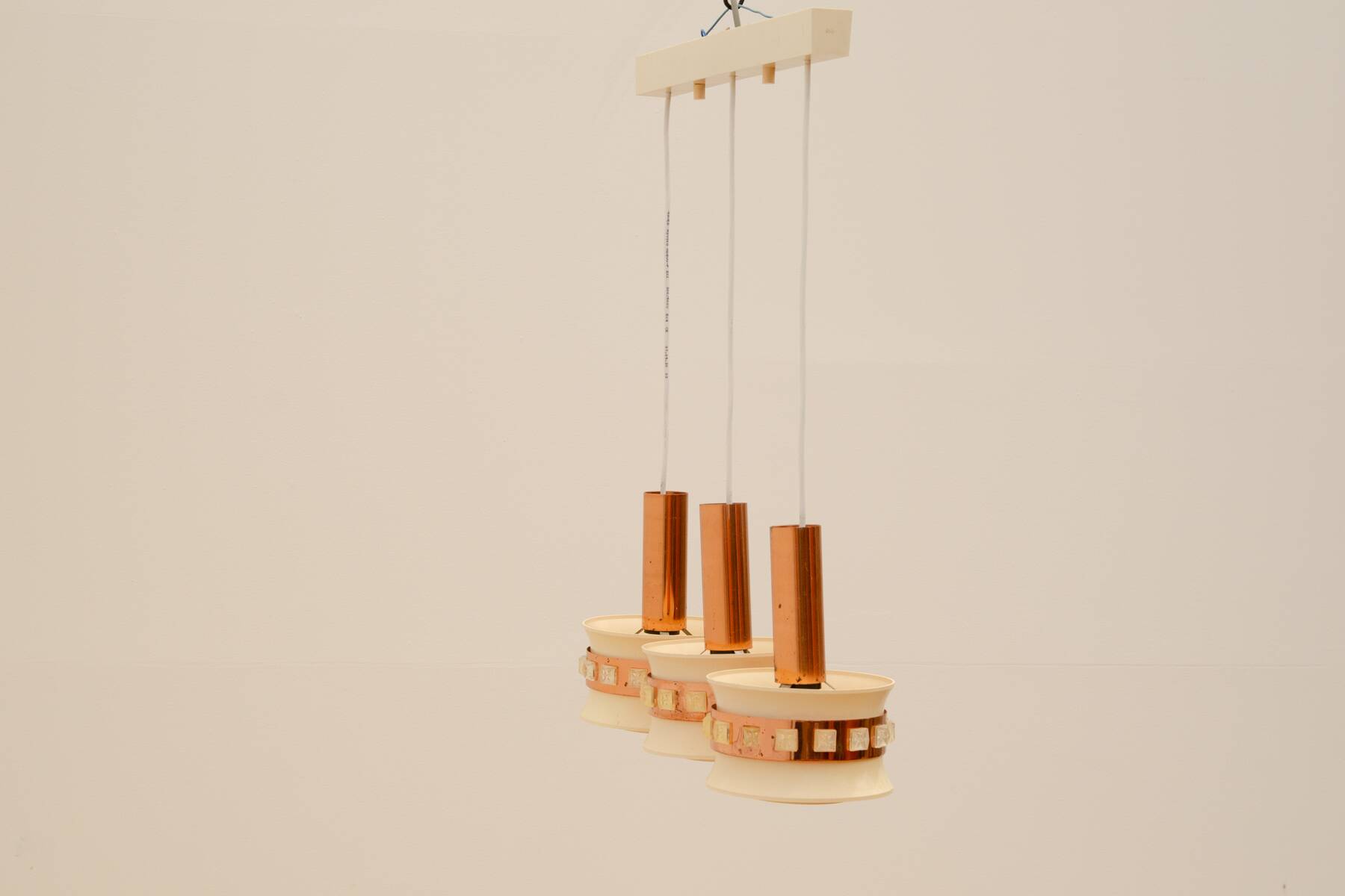 Vintage hanging lamp with three cut glass lampshades, Kamenický Šenov, 1970´s