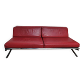Grand canapé 3 places vintage en cuir rouge – circa 1960 – structure e