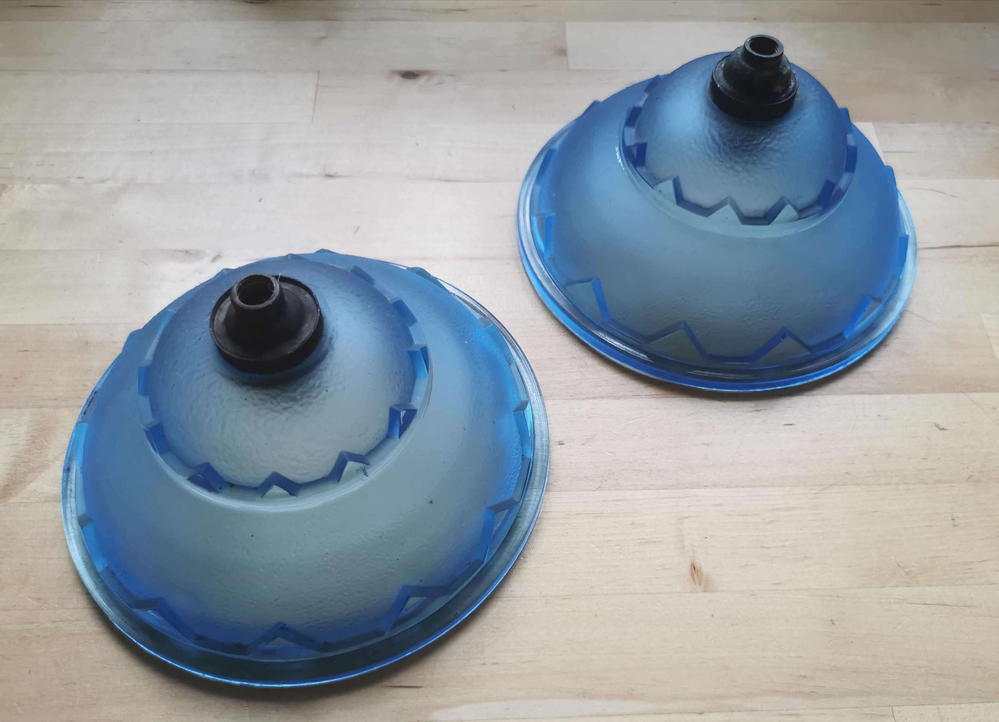 Pair hanging lamp Abat-jour blue glass
