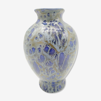 Vase balustre bleu flammé signé Roy