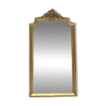 Miroir de fronton et perlé  148/80,5cm doré à la feuille d’or, glace